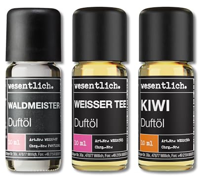 wesentlich. Duftöl Set - harmonische Duftkompositionen für Duftlampe, Diffuser und Kerzen – Waldmeister, Weisser Tee, Kiwi