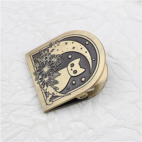 Dwpetzo Metall-Buchclip im Vintage-Stil mit Mond-Katzen-Motiv, für Reisende, Notizbuch-Zubehör, dekorativer Binder-Tagebuch-Clip für den Seitenhalter, kompatibel mit Midori, Kunstjournaling-Charms