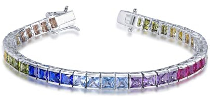 ROUGEMONT Funkelndes Damen Tennis Armband Regenbogen Zirkonia Armband 925 Sterling Silber Armband 18 cm