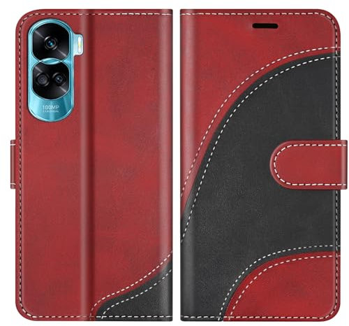 BoxTii Coque pour Honor 90 Lite, Portefeuille Etui en Cuir PU, Magnétique Protection Housse Coque pour Honor 90 Lite, Rouge