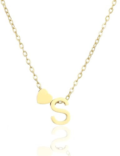 HSWYFCJY Halskette Damen Gold Kette mit Buchstabe S 316L Edelstahl Namenskette mit Herz Anhänger Verstellbar Initialen Halskette Personalisierte Schmuck Geschenke für Frauen Mädchen 45+5cm