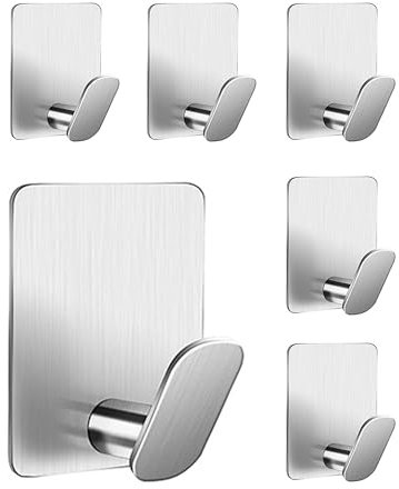 Adurei 6 Pièces Crochet Adhesif Mural Porte Manteau Adhésif Porte Serviette Salle de Bain Accroche Torchon Cuisin Crochet Adhesif Serviette Sans Perçage Acier Inoxydable, Argent