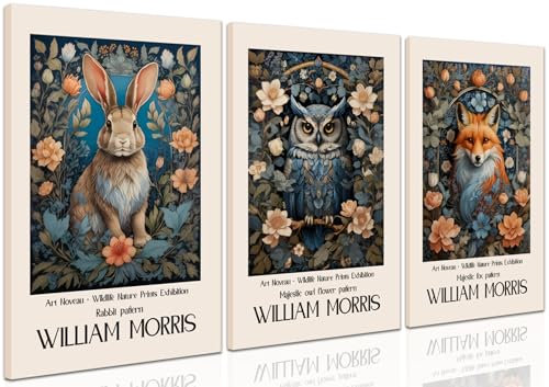 William Morris Leinwand-Kunst, 3er-Set, Vintage-Stil, William Morrisbotanische Blume, Wandkunst, Tier-Wanddekoration, Bilder, Posterdrucke, für Wohnzimmer, Schlafzimmer, 30,5 x 40,6 cm, gerahmt