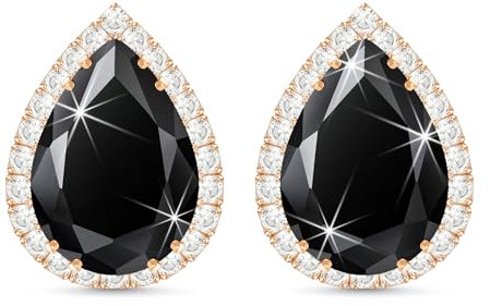 Linawe Black Stud Earrings for Women, Imitation Diamond Cubic Zirconia Teardrop Rhinestone Crystal Earrings Studs, Rose Gold Cartilage Piercing Statement Costume Jewellery Vintage