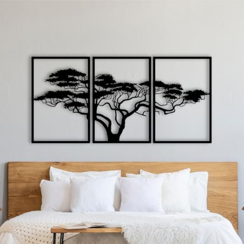 Room Decor - Home Decor - Garden Ornaments - Bedroom Decor - Decorative Home Accessories - Garden Decorations - Living Room Accessories - Wall Decor - African Tree Metal Wall Art (120x60 cm)