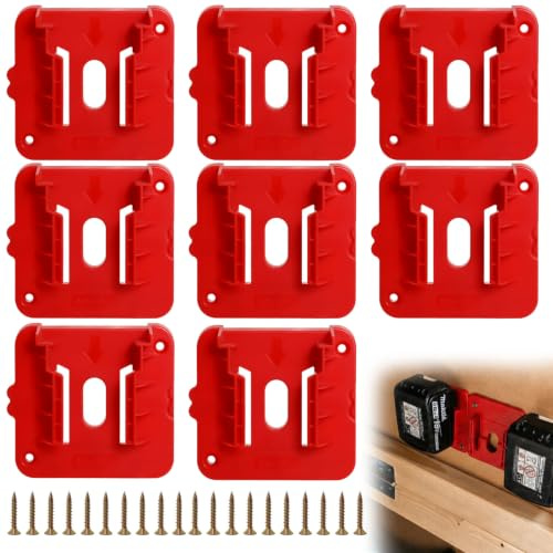 8 Pack Battery Holders Compatible with Milwaukee M18 18V, Wall Mount Racks | Battery Dock Organiser Rack With 20 Screws For Garage, Workshop and Van Tool Storage, No Battery Included