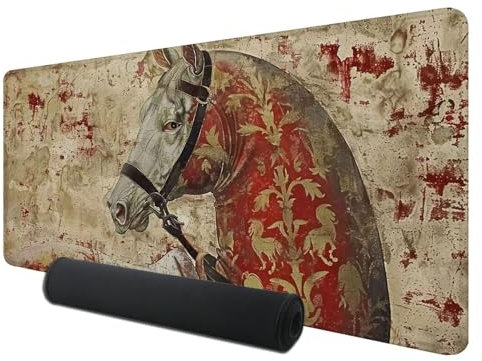Alfombrilla Ratón, Alfombrilla Raton Gaming XXL 700 x 300 x 3 mm, Alfombrilla Ratón Caballo Desk Mat con Base Antideslizante y Bordes Cosidos, Retro Alfombrilla Escritorio para Gaming en Casa, H-7