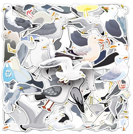 50 Pcs Seagull Vinyl Stickers,Seagull Graffiti Stickers,Vinyl Waterproof Sticker for Kids Teens Girls,for Phone Laptop Bottles Skateboard Computer Phone Luggage Guitar Gifts Sticker