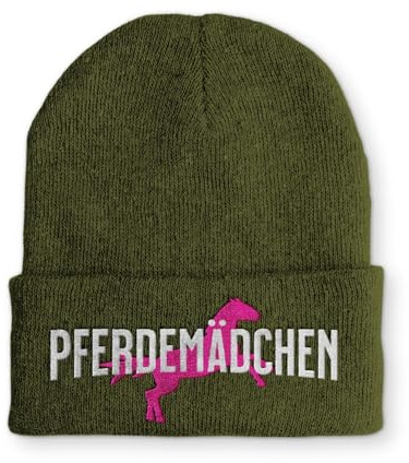 tshirtladen bestickte Beanie Pferdemädchen mit Pferd für Reiterinnen | Bestickte Beanie mit Schriftzug Pferdemädchen und Pferd, aus Polyacryl, in Deutschland gestickt, elastisch, Einheitsgröße