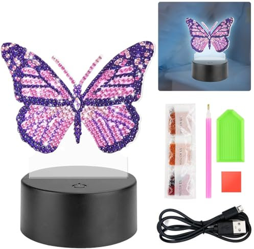 Diamond Painting Nachtlicht Basteln,Schmetterling Diamantmalerei Lampe LED 7 Farben,Kreative DIY Nachtlicht Bastelset für 6-12 Jahre Kinder Geburtstagsgeschenk,Weihnachtsgeschenke,Urlaub Geschenk