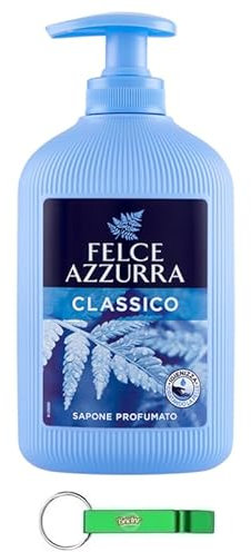 12 saponi Felce Azzurra Sapone Liquido Classico – Sapone liquido con profumo inconfondibile – Ideale per mani e viso 300 ml + portachiavi Beni Culinari