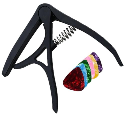 Goowafur Akustikgitarren-Kapodaster, Gitarren-Kapodaster mit Plektren, Mehrzweck-Kapodaster für tragbare Akustikgitarre, Gitarren-Capo-Set mit Plektren, benutzerfreundlicher Gitarren-Capo für