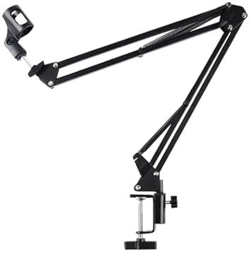 JMORCO Microphone Stand Extendable Recording Microphone Holder Suspension Boom Scissor Arm Stand Support with Mic Clip Table Mounting Clamp Mic Bracket