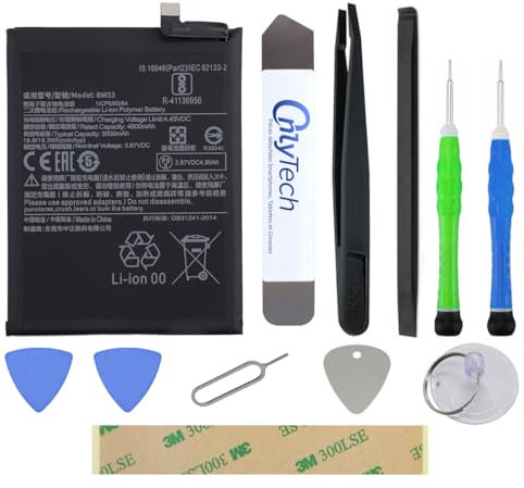OnlyTech - Kit de réparation Batterie Premium de Remplacement BM53 pour Le Xiaomi Mi 10T / 10T Pro - 5000mAh - Qualité identique avec 10 Outils et Adhésif