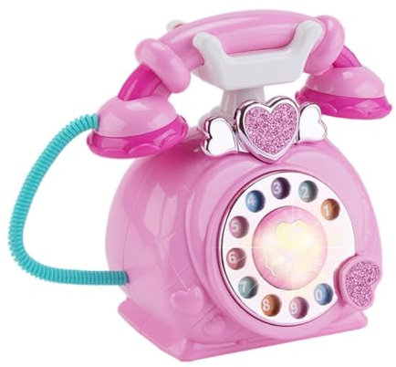 F Fityle Telefono finto rotante giocattolo musicale per bambini con luci Telefono fisso retrò con filo per bambini in età prescolare dai 3 anni, Rosa