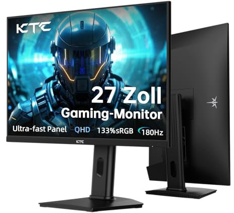 KTC Gaming Monitor 27 Zoll, 2K@180Hz / 144Hz 1440P Monitor mit Fast-IPS Panel, 1ms GtG, HDR 400, Adaptive Sync, 450 cd/m² Helligkeit, HDMI 2.0 x 2, DisplayPort 1.4 x 1, Heben und Drehen unterstützen