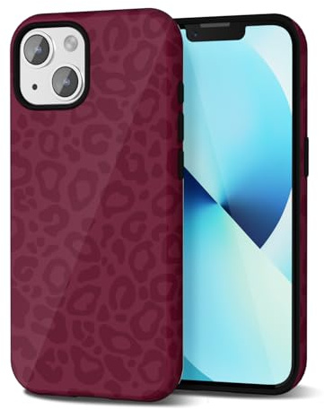 Svanove Cheetah Print Phone Case for iPhone 13 Mini/ 12 Mini, Girly Cute Leopard Case for Women, Luxury Trendy Retro Cool Animal Print Design, Aesthetic Pattern Hard Shell Plastic Cover, Burgundy