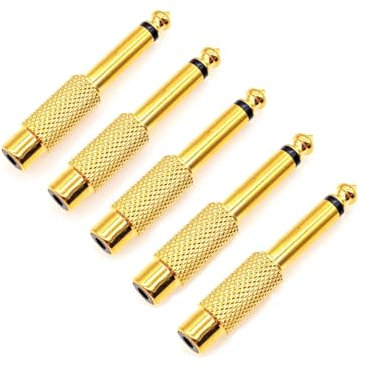 JZK 5 PCS 1/4 Pouce 6.35 mm mâle Mono Adaptateur vers 3.5 mm RCA Femelle Jack Audio AV Prise convertisseur tête pour TV, Casque, Microphone, équipement Audio, plaqué Or