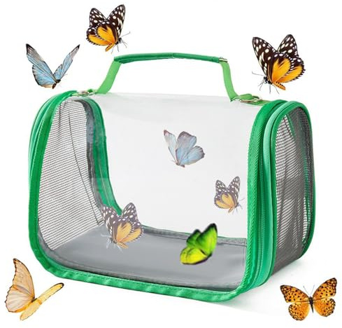 Net Butterfly-bur - Fjärilshem | Klart nät terrarium fjäril livsmiljö | Foldable Transparent View Caterpillar Growing House för barn, familj, vuxna, tonåring, natur, utforskning