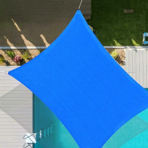 Sonnensegel, strapazierfähig, rechteckig, 6 x 6 m, blau, für Außenbereich, Terrasse, Garten, Pergola und Carport, 90 % UV-Schutz und wasserdurchlässig