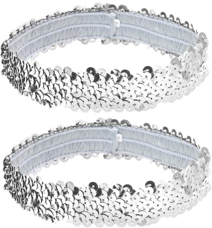 Pailletten Stirnband Haarband, 2 Stück Elastische Glitzer Haarband, Pailletten Headbands Damen, Glitzer Stirnband Elastisch, für Karnevals, Halloween Party Kostüme Accessoires(Silber)