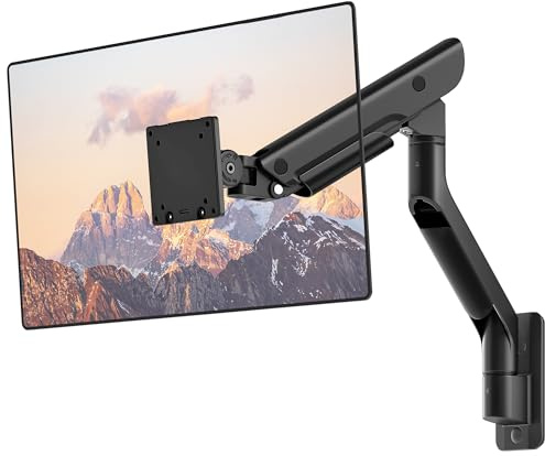 monTEK Monitor Wandhalterung für 17-57 Ultrawide Bildschirme bis zu 27KG | Hochfeste, Aluminium-Gasfeder-Monitorarm mit Höhenverstellung, Pneumatisch-Funktion, VESA 100x100/75x75, Schwarz