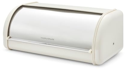 Morphy Richards Equip Roll Front Bread Bin, 12L, Carbon & Stainless Steel Design Durable and Fresher Bread, Easy Access Lid, Noise Dampening Technology, Non Slip Water Resistant Base, Cream, 832001