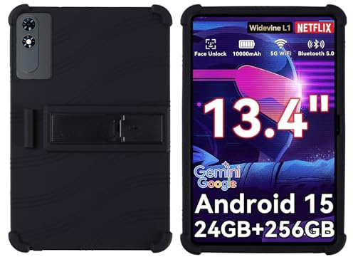 Junfire Silikonhülle für TABWEE T60 Pro/DOOGEE Tab G6 Max (13,4 Zoll) Tablet, Hülle Stoßfeste Robuste mit Ständer – Schwarz