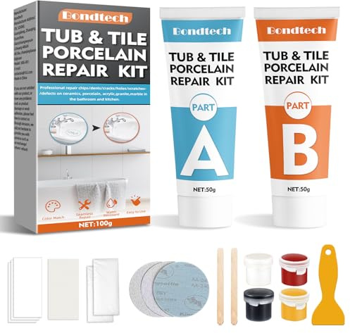 Bondtech Tile Repair Kit, White Shower Tray Repair Kit, Bath Enamel Repair Kit for Chips, Dents, Cracks, Holes on Porcelain, Ceramic (XBG25b2k)