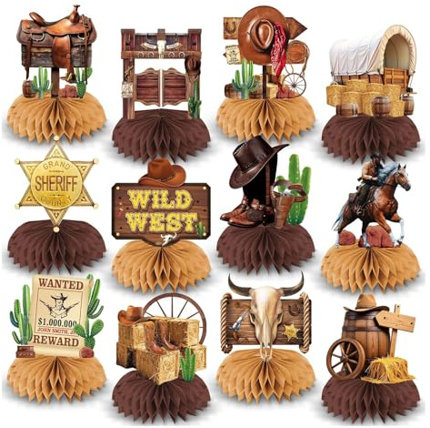 Bubaxuce Cowboy Dekorationen Waben Tischmittelstücke 12 Stück Western Tischmittelstücke Für Tische Wildwest Cowboy Tischmittelstücke Für Tische 3D Western