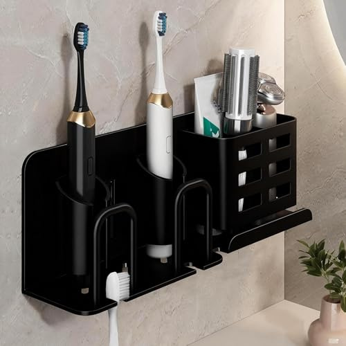Toothbrush Holder Wall Mounted Electric Toothbrush Holder for Bathroom | Aluminum Toothbrush Holder Storage Hanging Bracket Shower Razor Holder Self Adhesive Toothbrush Storage Rack