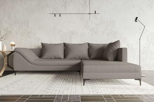 99rooms Loni Ecksofa Polsterecke Eckcouch Cordstoff POSO Cappuccino Ottomane Rechts