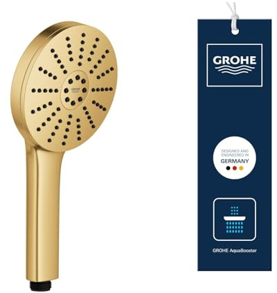 GROHE Vitalio Joy+ 120, wassersparender Duschkopf mit Boost-Funktion für mehr Strahlpower, 8l pro Min (Handbrause mit 3 Strahlarten inkl. AquaBooster, Universalanschluss), gold, 134864GN00