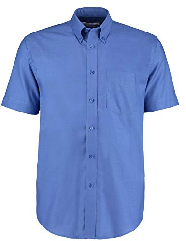 Kustom Kit Men's Men's Workwear Oxford Shirt (Short Sleeve) Regular Fit Plain Round Collar Short Sleeve Business Shirt, Blue (Italian Blue Kk-Itb-H), 14.5