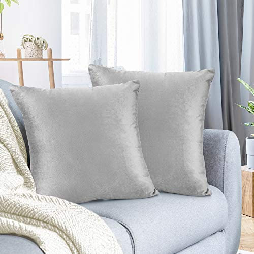 Nestl Deko-Kissenbezüge, gemütlicher Samt, dekorative Kissenbezüge, 61 x 61 cm, weiche, solide Couch-Kissenbezüge für Sofa, Bett und Auto, 2er-Set – Hellgrau