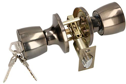 KOTARBAU Türknauf mit Schloss Metall Drehknauf Zylinder Verrriegelung Rund Türgriff Drehbar Lock Griffschloss Mit 3 Schlüssel Rosette Einsteckschloss (Patin)