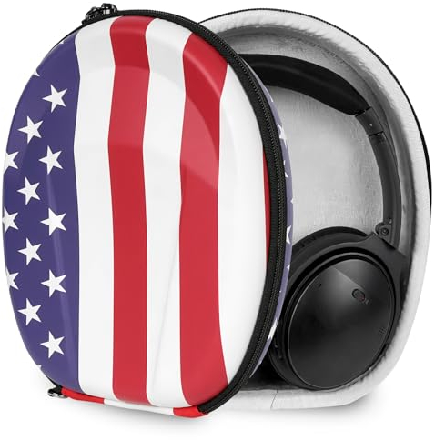 Geekria Shield Case Compatible with Bose QuietComfort Ultra, QC 45/35/25/15/SE, Replacement Protective Hard Shell Travel Carrying Bag with Cable Storage (US Flag)
