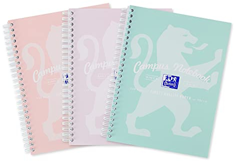 Oxford Campus A5 Notebook, Wirebound, 8 mm Lined with Margin, 140 Page, Pack of 3 Notepads, Pastel Colours, Optik Paper+