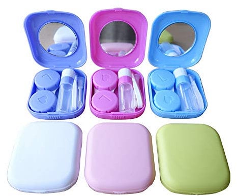6 Pack Contact Lens Case Kit with Insert Mirror Lightweight, Compact, Portable Travel Contact Lens Box Set
