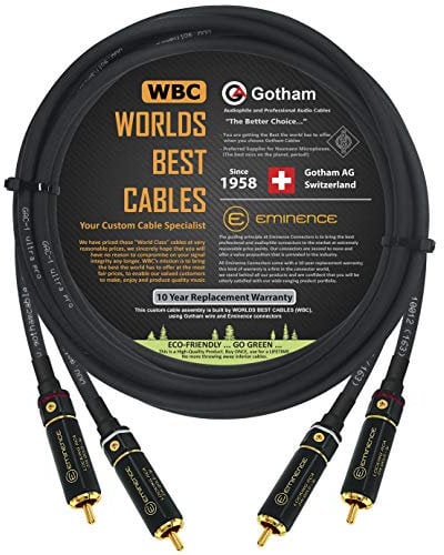 2 Meter RCA Cable Pair - Gotham GAC-1 Ultra Pro - Low-Cap (21pF/ft) Audio Interconnect Cable with Eminence Gold Locking RCA Connectors