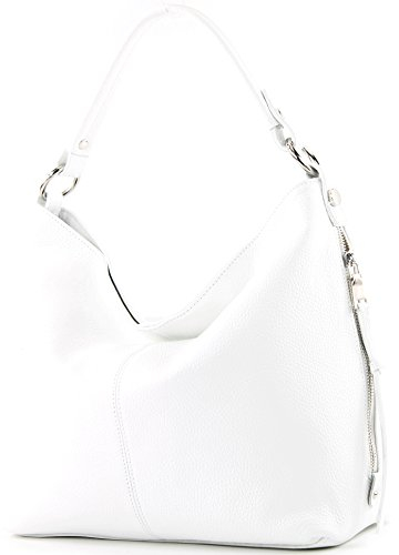 modamoda de T160 Damen Leder Schultertasche Henkeltasche Large handmade in Italy, Farbe:T160 Weiß