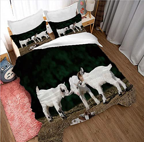 Bettbezug 3D Weiße Ziege Bettwäsche Set,135x200cm Hidden Reißverschluss Bettwäsche,Mikrofaser Hypoallergene Bettbezug,für Kinder,Jungen,Mädchen Bettwäsche Set