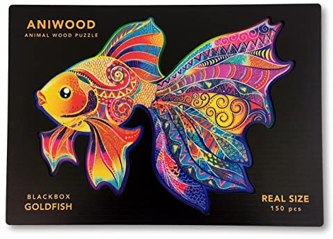 ANIWOOD Holzpuzzle Erwachsene Tieren. Gestanzter Deckel, Lebensgroße Puzzle-Box. 3 Schwierigkeitsmodi, dekoratives Element. Einzigartige Puzzleteile (Goldfisch, M)