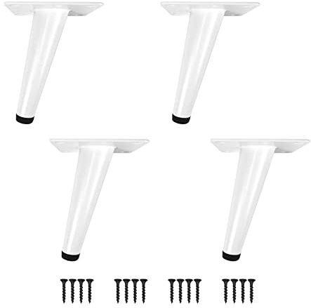 SIVIKIO Möbelfüße 4 Stück Möbelbeine Kegel Schräg/Vertikale Möbelfüße Edelstahl mit rutschfeste Gummibasis DIY für TV-Schrank Bett Sofa Badschrank (Höhe-10CM (4), Weiß-Schräg)