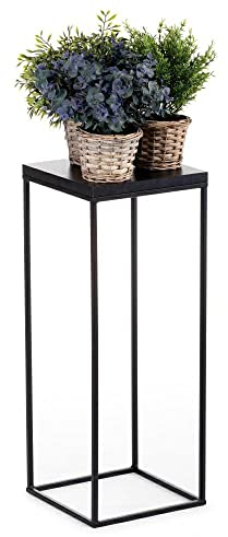 HowHomely Pflanzenständer Metall 60 cm Hoch - Stabiler und Fester Blumenhocker im Loft Stil - Blumenständer mit Schwarz MDF-Platte für die Innendekoration