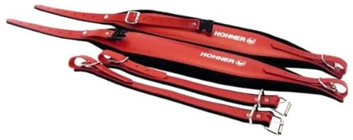 Hohner ACC21 Extra-Large Leather Accordion Strap with Back Strap - Red on Black