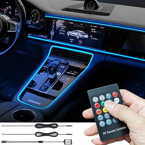 TABEN Auto Umgebungslicht USB Autoladegerät RGB Fernbedienung Dekoratives Licht Lampe DIY Refit Flexibles Glasfaserrohr 8 Farben Innenbeleuchtung Atmosphärenlicht 1W DC 12V 3m
