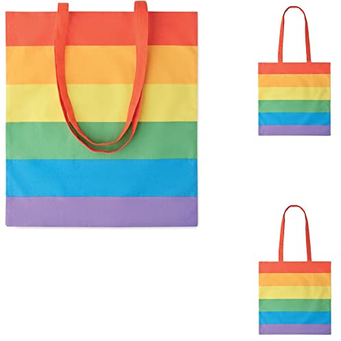 noTrash2003 Regenbogen Einkaufsbeutel Baumwollbeutel Tragetasche 38 cm x 42 cm mit langen Henkeln im LGBT Design Toleranz zeigen (Einzeln)