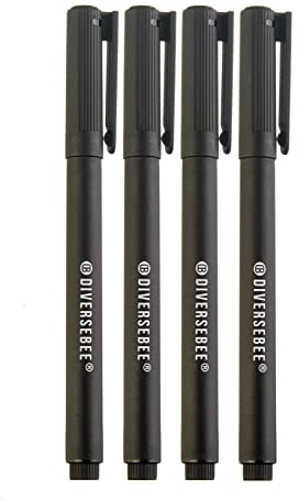 DIVERSEBEE Fine Tip Permanent Pens, 4 Pack Quick Dry Markers, Transparent Sticky Notes Writing Pens, Office School Art Supplies, Black Oil Based Fineliners
