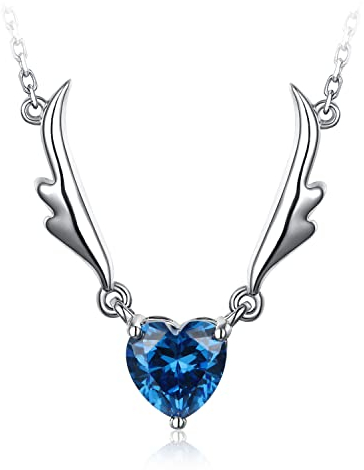 JewelryPalace Engelsflügel Liebe Herz 1.5ct Saphirfarbe Zirkonia Kette Anhänger 45CM, Blau Schmuck Set, Halskette Damen Silber 925 Collier Damen Schmuck Mädchen, Halsketten mit Stein für Frauen